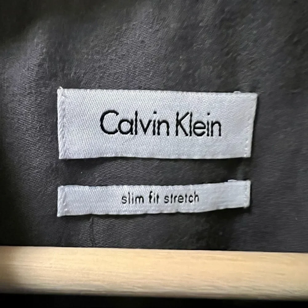 Calvin Klein slim fit stretch blue grey long sleeve button down dress shirt